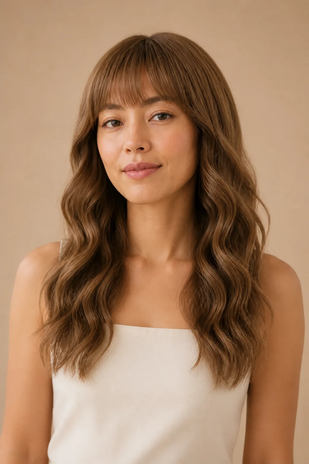 above-shoulder see-through bangs diagonal curl partial weaving